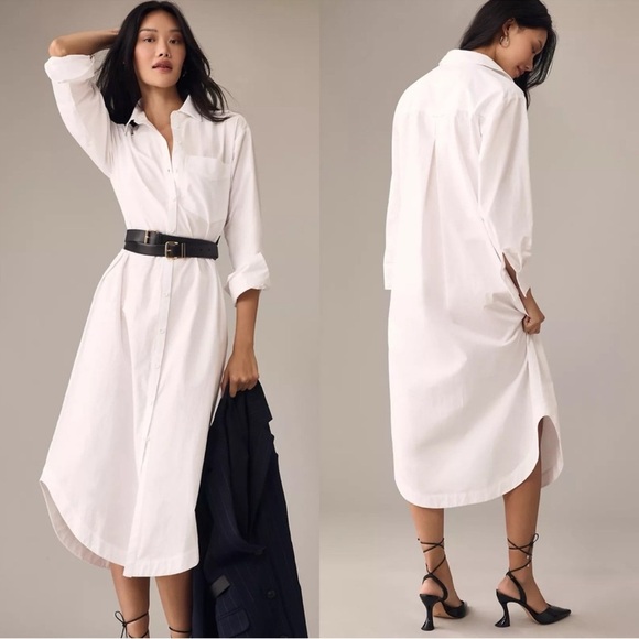 NEW Anthropologie Maeve Cotton Soren Midi Maxi Shirt Dress Crisp White Size 2X - Picture 1 of 16